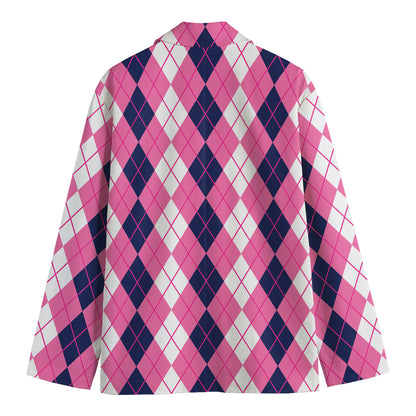 Pink White And Blue Argyle Pattern Print Men's Blazer