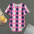 Pink White And Blue Argyle Pattern Print Men's Bodysuit