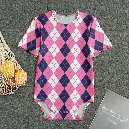 Pink White And Blue Argyle Pattern Print Men's Bodysuit