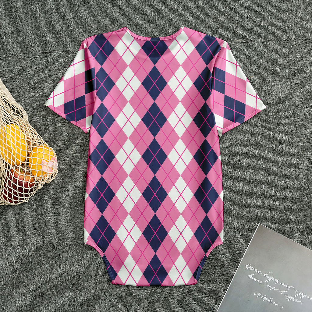 Pink White And Blue Argyle Pattern Print Men's Bodysuit
