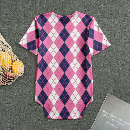Pink White And Blue Argyle Pattern Print Men's Bodysuit