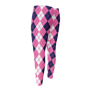 Pink White And Blue Argyle Pattern Print Men's Compression Pants