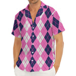 Pink White And Blue Argyle Pattern Print Men's Deep V-Neck Shirt