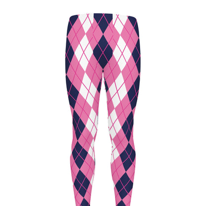 Pink White And Blue Argyle Pattern Print Men's leggings