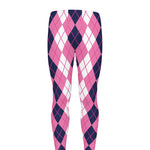 Pink White And Blue Argyle Pattern Print Men's leggings