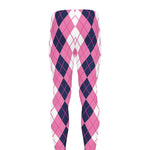 Pink White And Blue Argyle Pattern Print Men's leggings