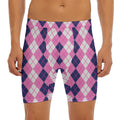 Pink White And Blue Argyle Pattern Print Men's Long Boxer Briefs