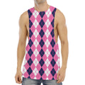 Pink White And Blue Argyle Pattern Print Men's Muscle Tank Top