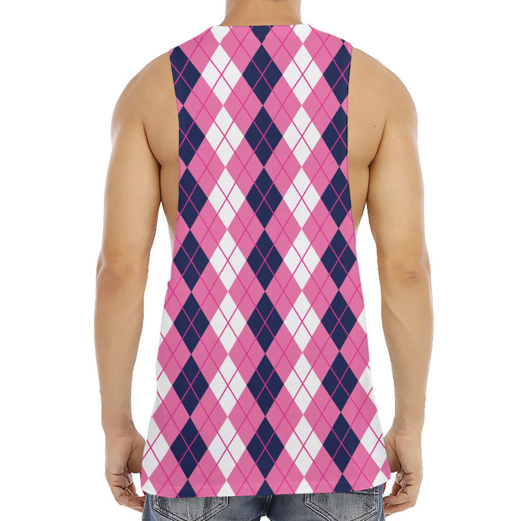 Pink White And Blue Argyle Pattern Print Men's Muscle Tank Top