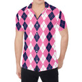 Pink White And Blue Argyle Pattern Print Men's Shirt