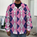 Pink White And Blue Argyle Pattern Print Men's Shirt Jacket