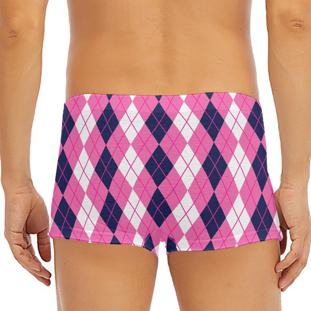 Pink White And Blue Argyle Pattern Print Men's Short Boxer Briefs