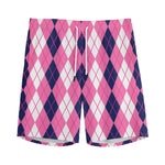 Pink White And Blue Argyle Pattern Print Men's Sports Shorts