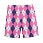 Pink White And Blue Argyle Pattern Print Men's Sports Shorts
