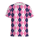 Pink White And Blue Argyle Pattern Print Men's Sports T-Shirt