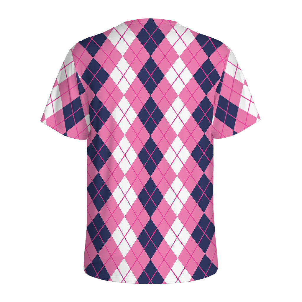 Pink White And Blue Argyle Pattern Print Men's Sports T-Shirt