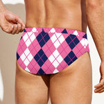 Pink White And Blue Argyle Pattern Print Men's Swim Briefs