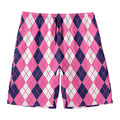 Pink White And Blue Argyle Pattern Print Men's Swim Trunks