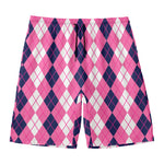 Pink White And Blue Argyle Pattern Print Men's Swim Trunks
