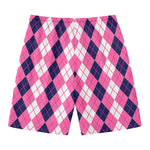 Pink White And Blue Argyle Pattern Print Men's Swim Trunks