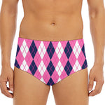 Pink White And Blue Argyle Pattern Print Men's Triangle Swim Briefs