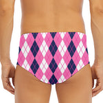 Pink White And Blue Argyle Pattern Print Men's Triangle Swim Briefs