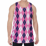 Pink White And Blue Argyle Pattern Print Men's Velvet Tank Top