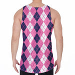 Pink White And Blue Argyle Pattern Print Men's Velvet Tank Top