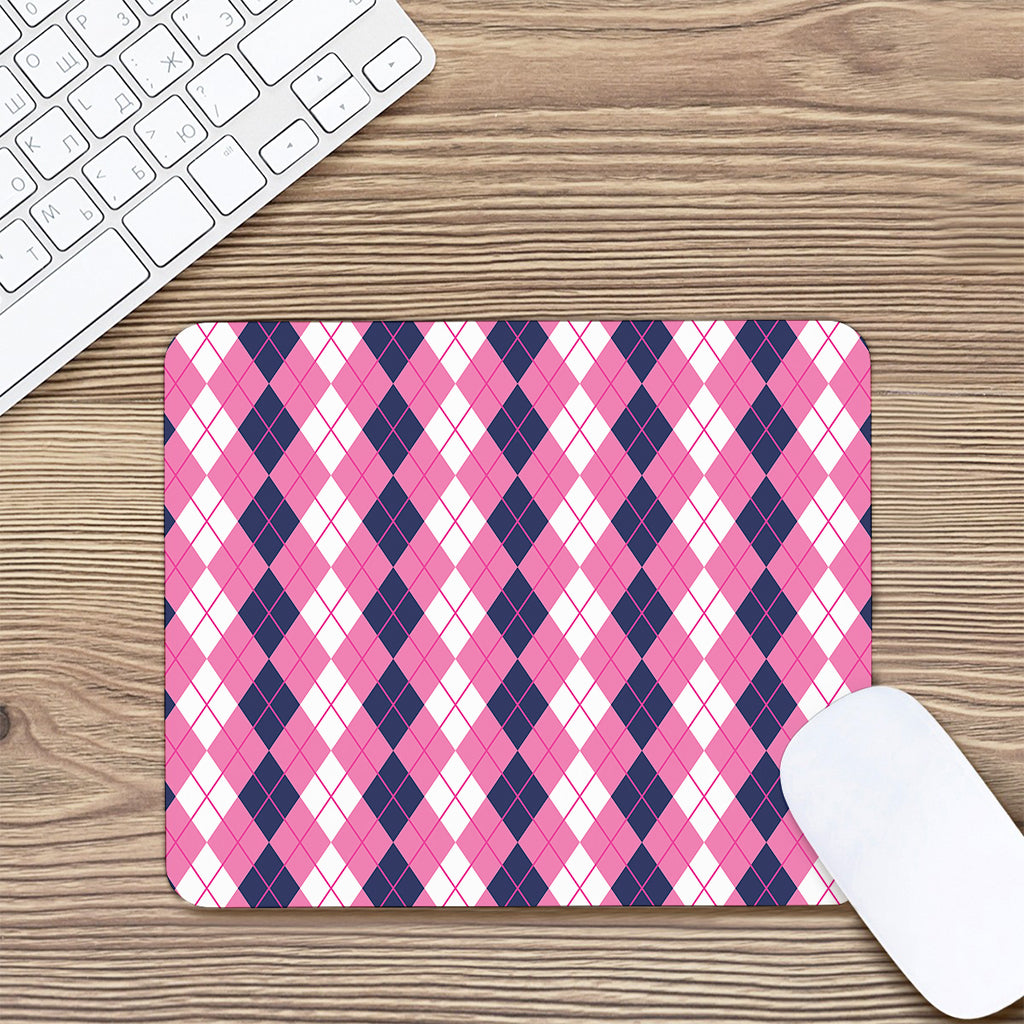 Pink White And Blue Argyle Pattern Print Mouse Pad
