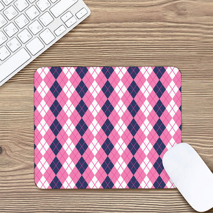 Pink White And Blue Argyle Pattern Print Mouse Pad