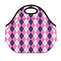 Pink White And Blue Argyle Pattern Print Neoprene Lunch Bag