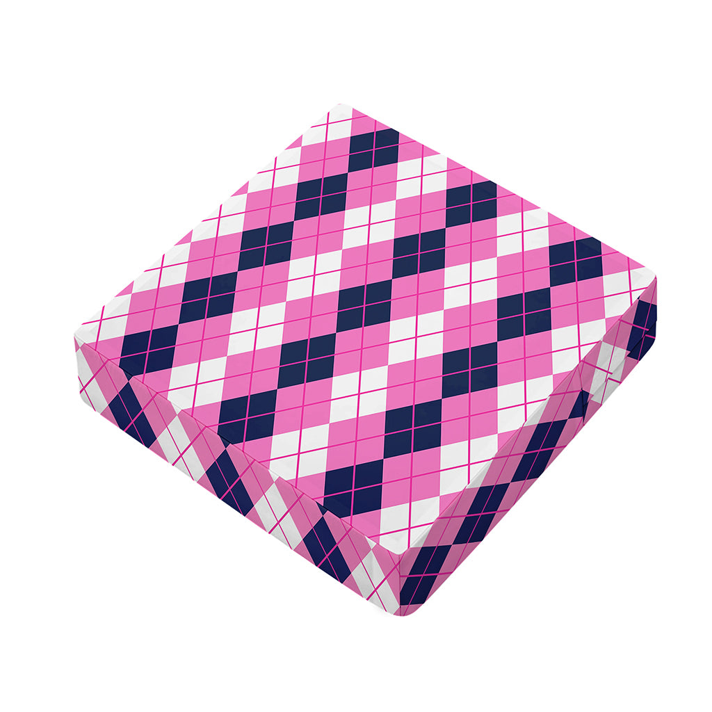 Pink White And Blue Argyle Pattern Print Outdoor Seat Cushion Cover