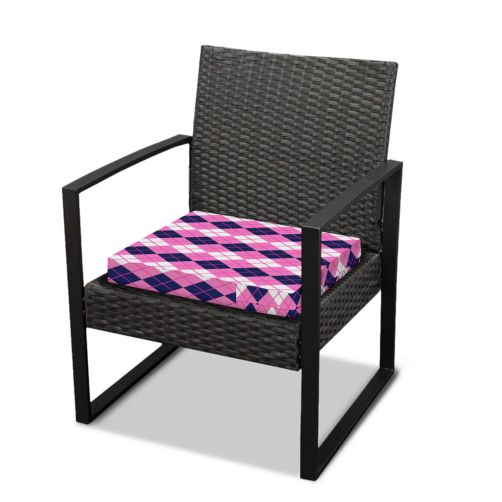 Pink White And Blue Argyle Pattern Print Outdoor Seat Cushion Cover