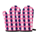 Pink White And Blue Argyle Pattern Print Oven Mitts