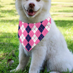 Pink White And Blue Argyle Pattern Print Over The Collar Dog Bandana