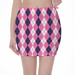 Pink White And Blue Argyle Pattern Print Pencil Mini Skirt