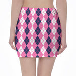 Pink White And Blue Argyle Pattern Print Pencil Mini Skirt