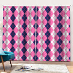 Pink White And Blue Argyle Pattern Print Pencil Pleat Curtains