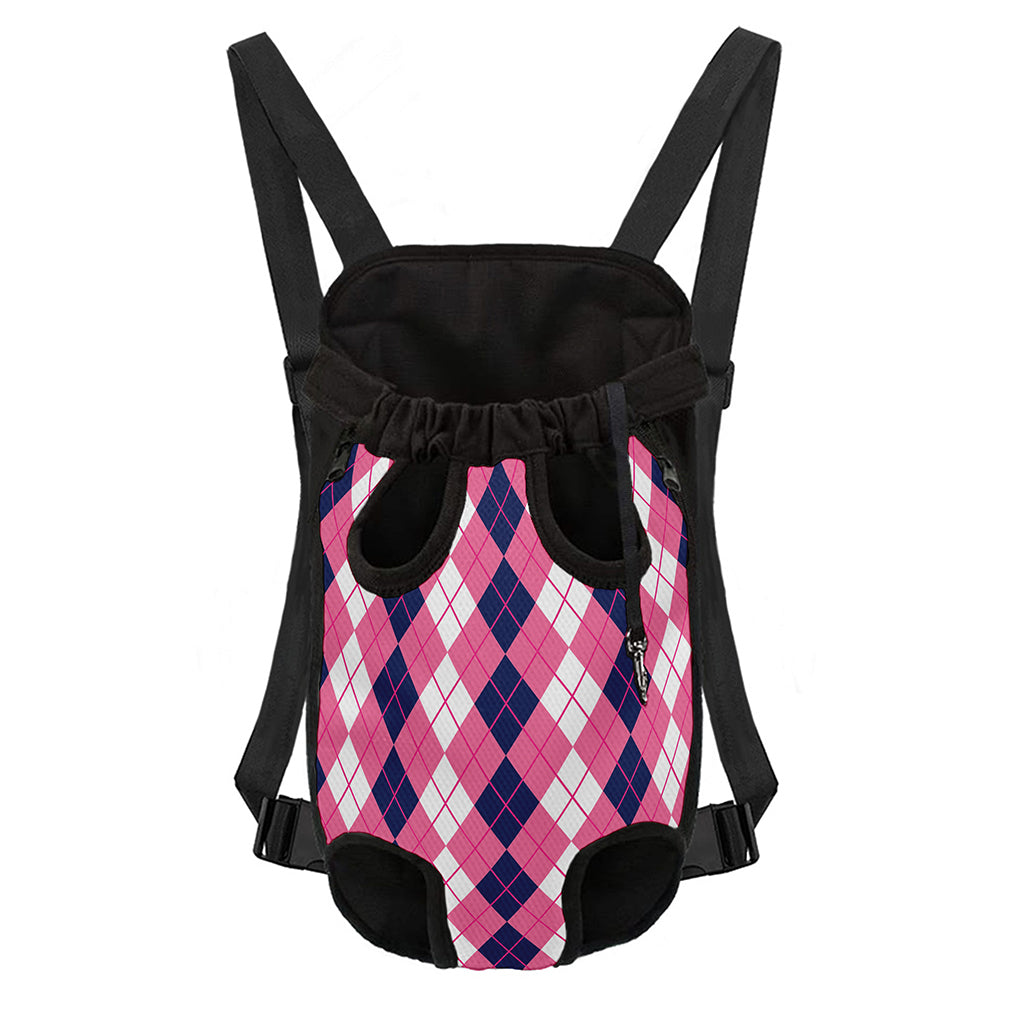 Pink White And Blue Argyle Pattern Print Pet Carrier Backpack