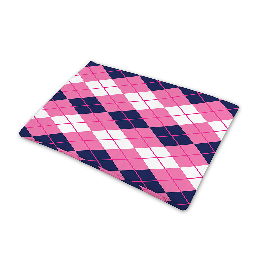 Pink White And Blue Argyle Pattern Print Pet Cooling Mat Cover