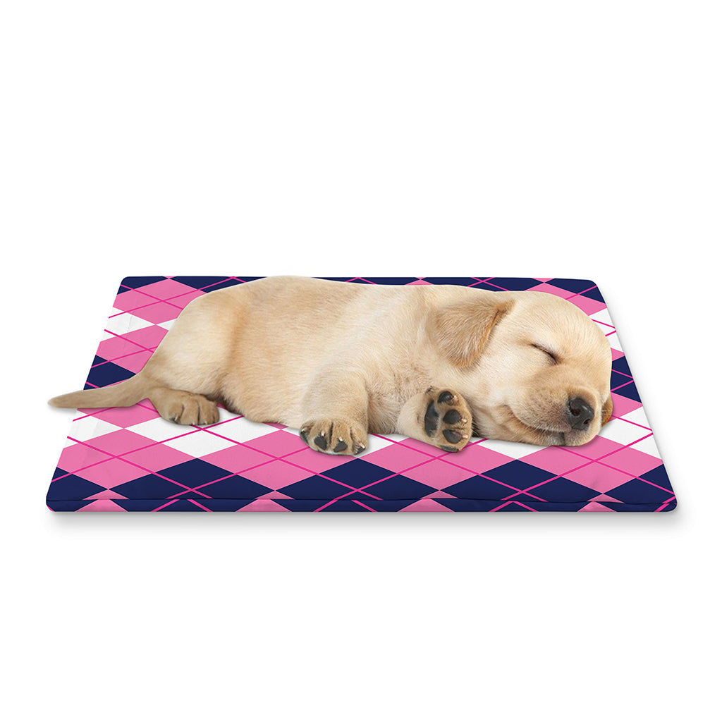 Pink White And Blue Argyle Pattern Print Pet Cooling Mat Cover