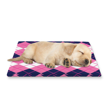 Pink White And Blue Argyle Pattern Print Pet Cooling Mat Cover