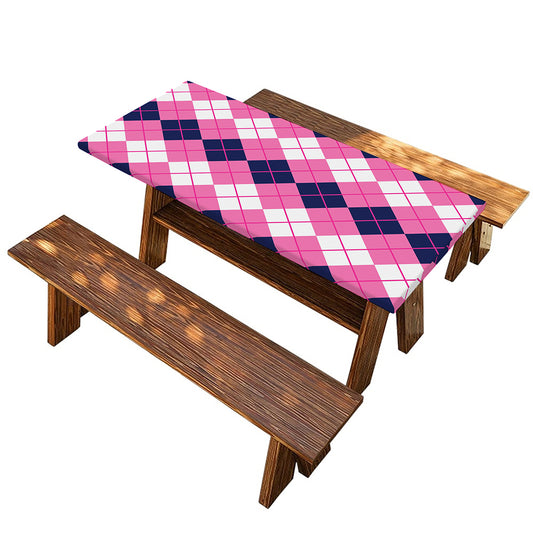 Pink White And Blue Argyle Pattern Print Picnic Table Cover