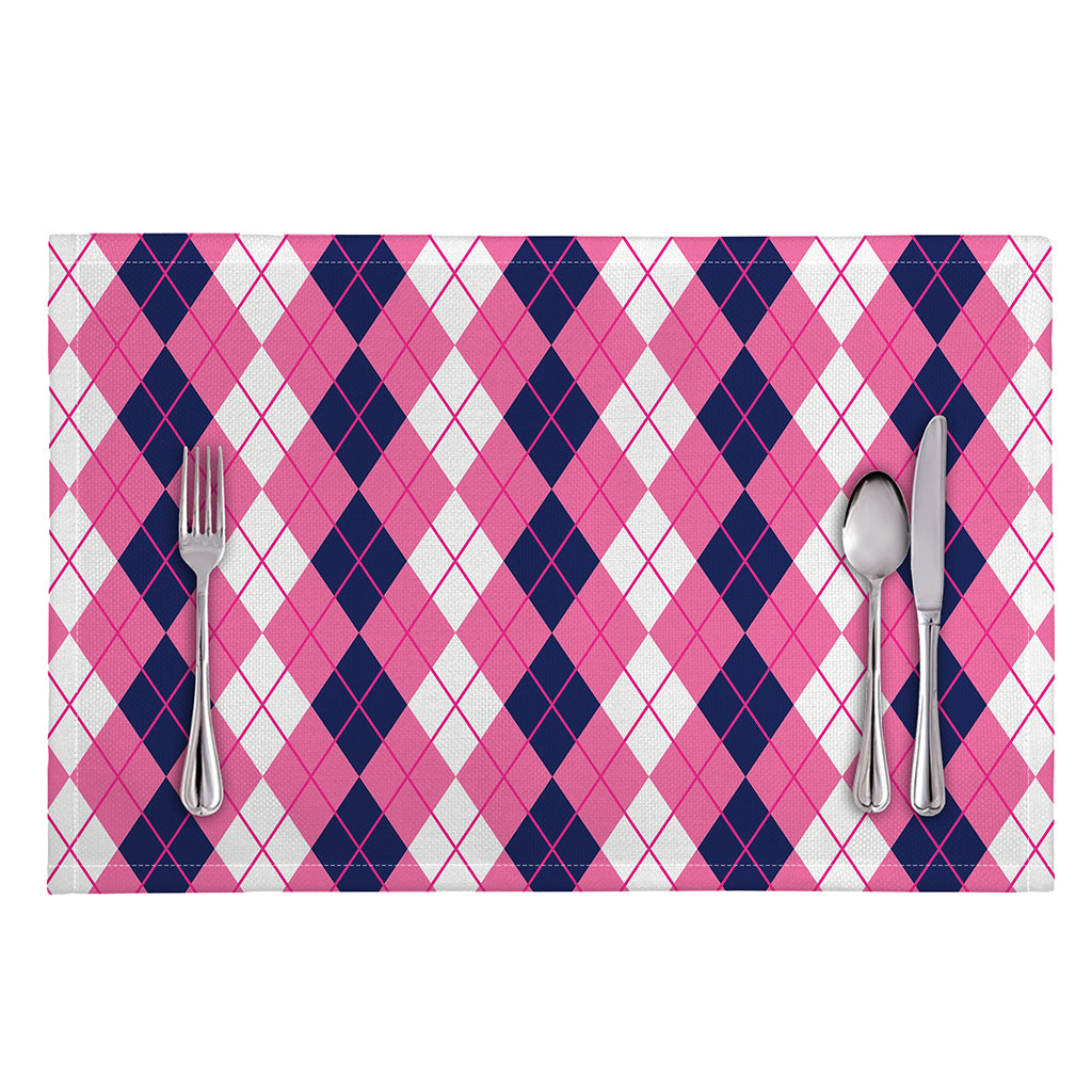 Pink White And Blue Argyle Pattern Print Placemat