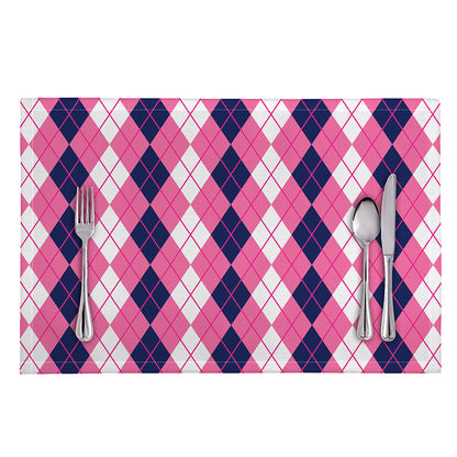 Pink White And Blue Argyle Pattern Print Placemat