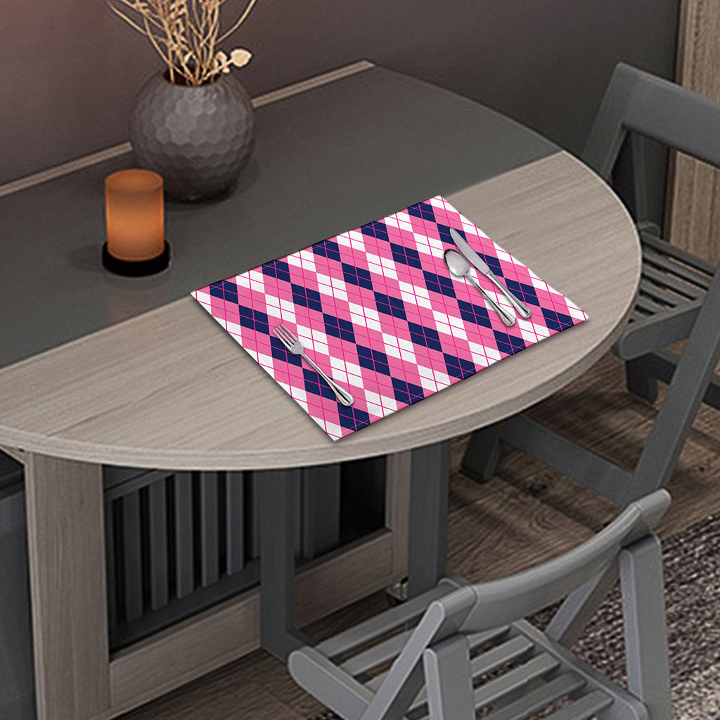 Pink White And Blue Argyle Pattern Print Placemat