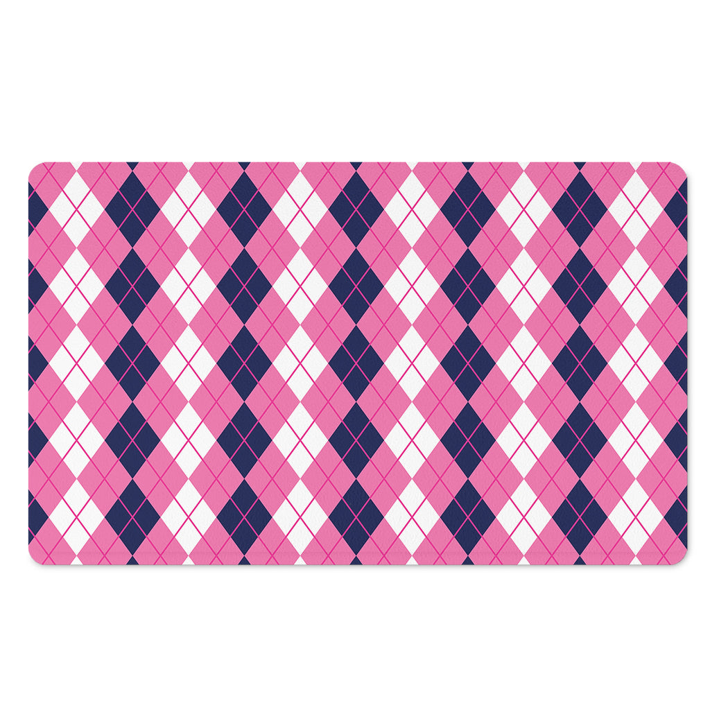 Pink White And Blue Argyle Pattern Print Polyester Doormat
