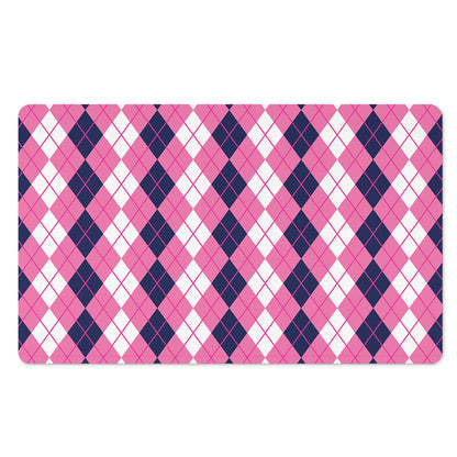 Pink White And Blue Argyle Pattern Print Polyester Doormat