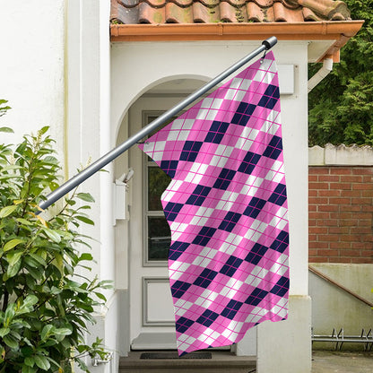 Pink White And Blue Argyle Pattern Print Polyester Flag