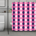 Pink White And Blue Argyle Pattern Print Polyester Shower Curtain